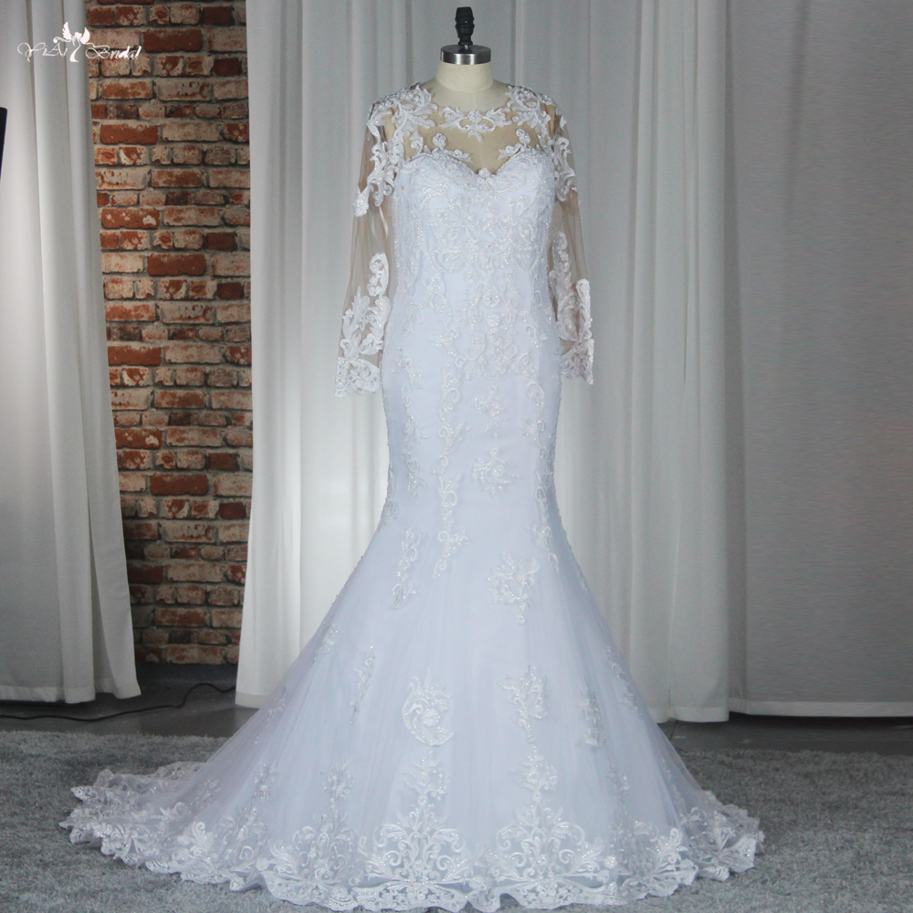 Lace Embroidery Long Sleeve Mesh Sweetheart Wedding Dress RSW1864 White Wedding Gown 7