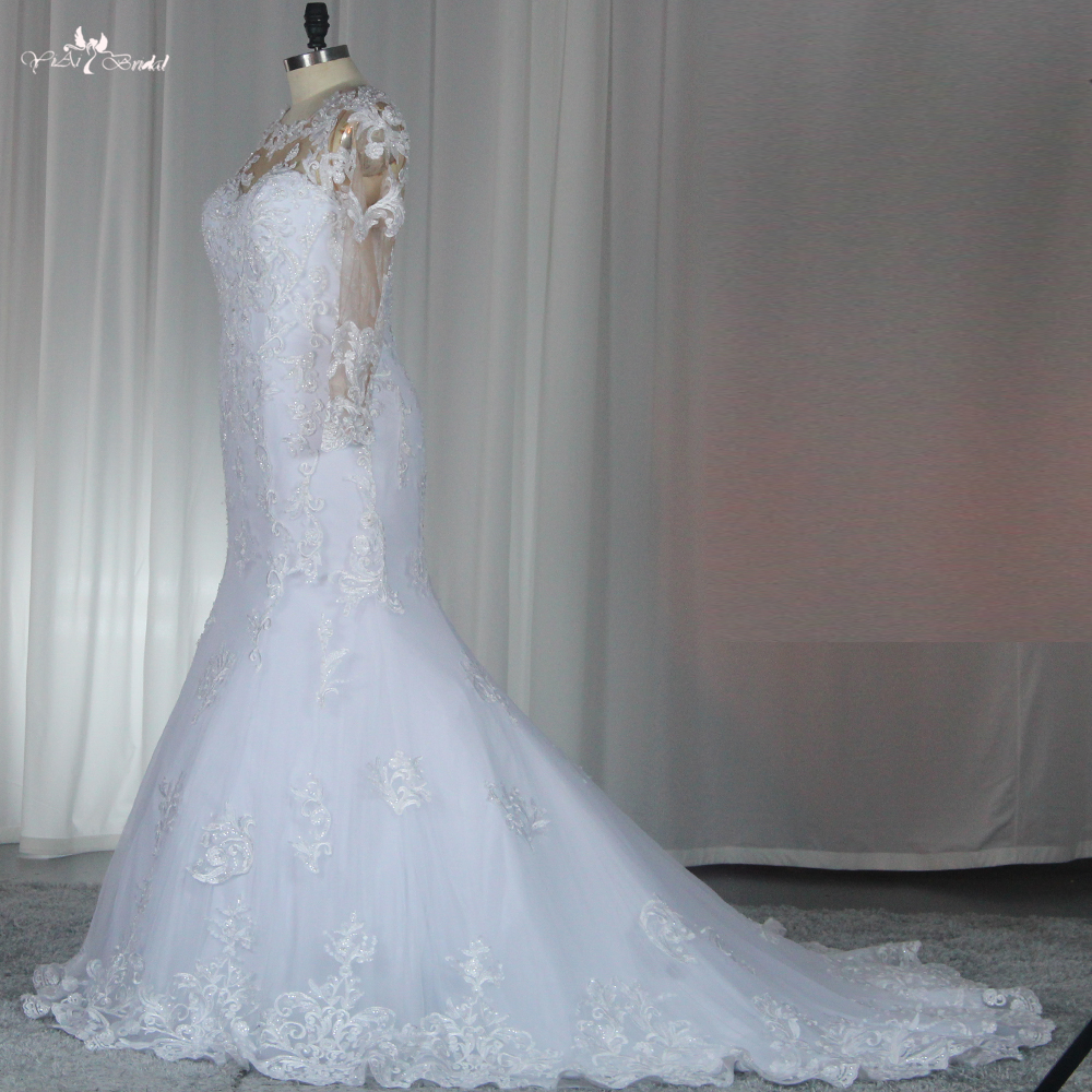 Lace Embroidery Long Sleeve Mesh Sweetheart Wedding Dress RSW1864 White Wedding Gown 8