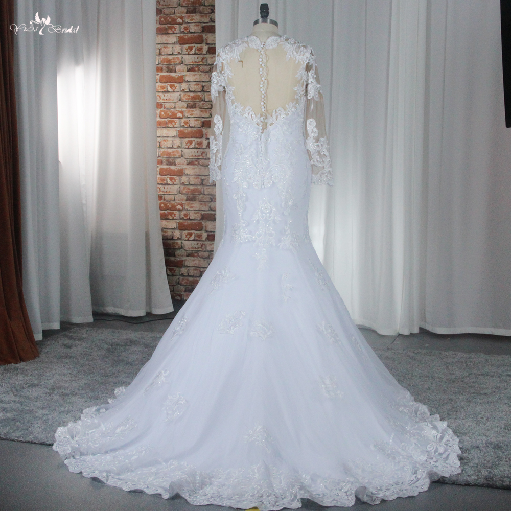 Lace Embroidery Long Sleeve Mesh Sweetheart Wedding Dress RSW1864 White Wedding Gown 9