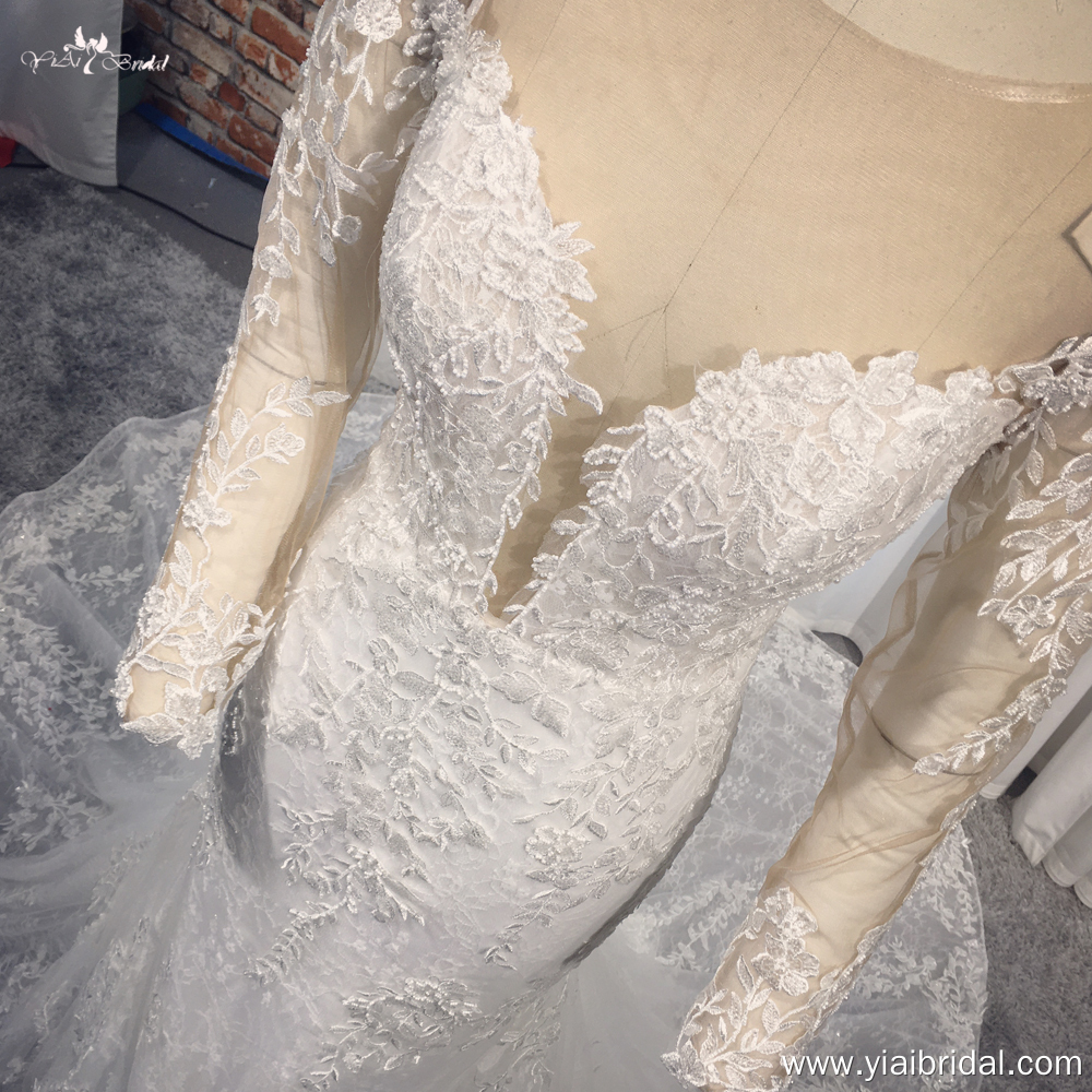 Beautiful Lace Sheath Gown RSW1912 Long Sleeves French Lace Plunging Neckline Wedding Dress With Long Sleeves 9