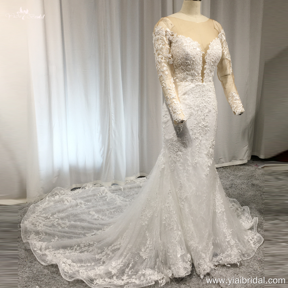 Beautiful Lace Sheath Gown RSW1912 Long Sleeves French Lace Plunging Neckline Wedding Dress With Long Sleeves 10