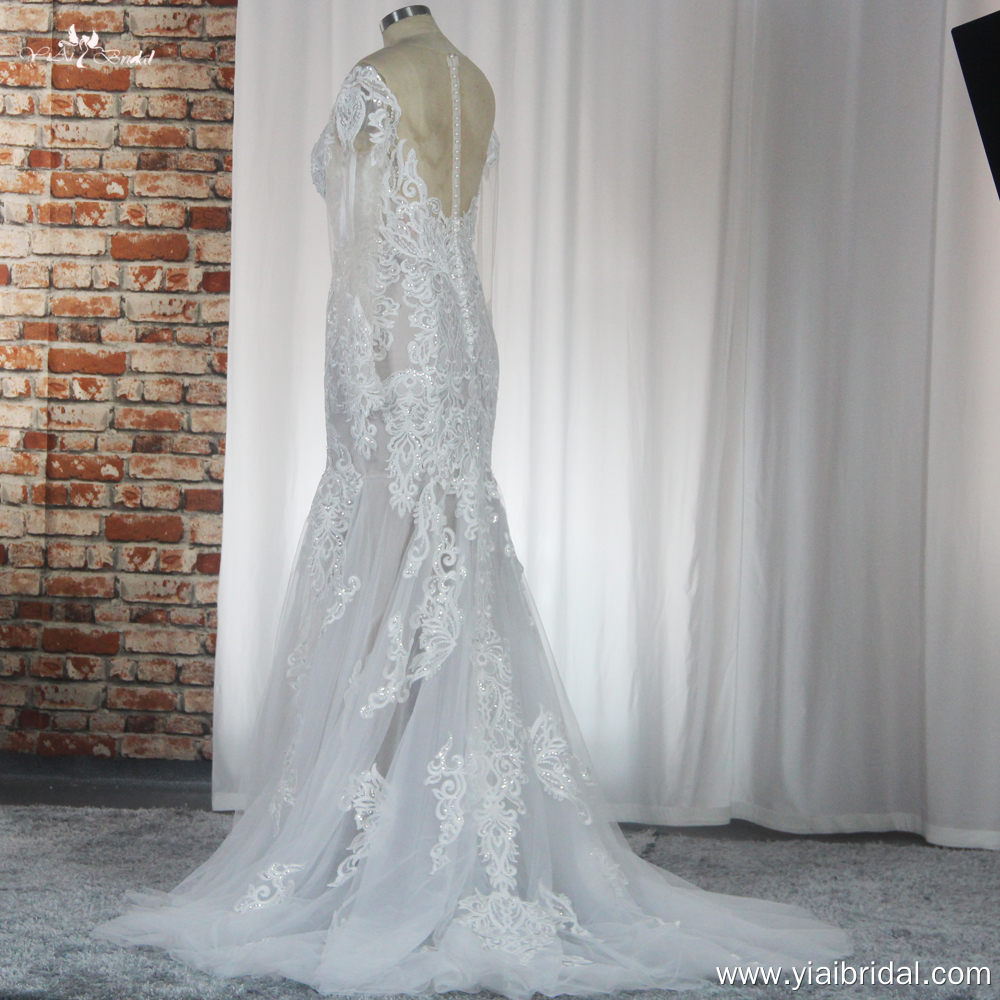 Graceful Lace Appliques Mermaid Wedding Dresses RSW1882 Vestios De Novia Sweep Train Illusion Long Sleeves Bridal Gown 11