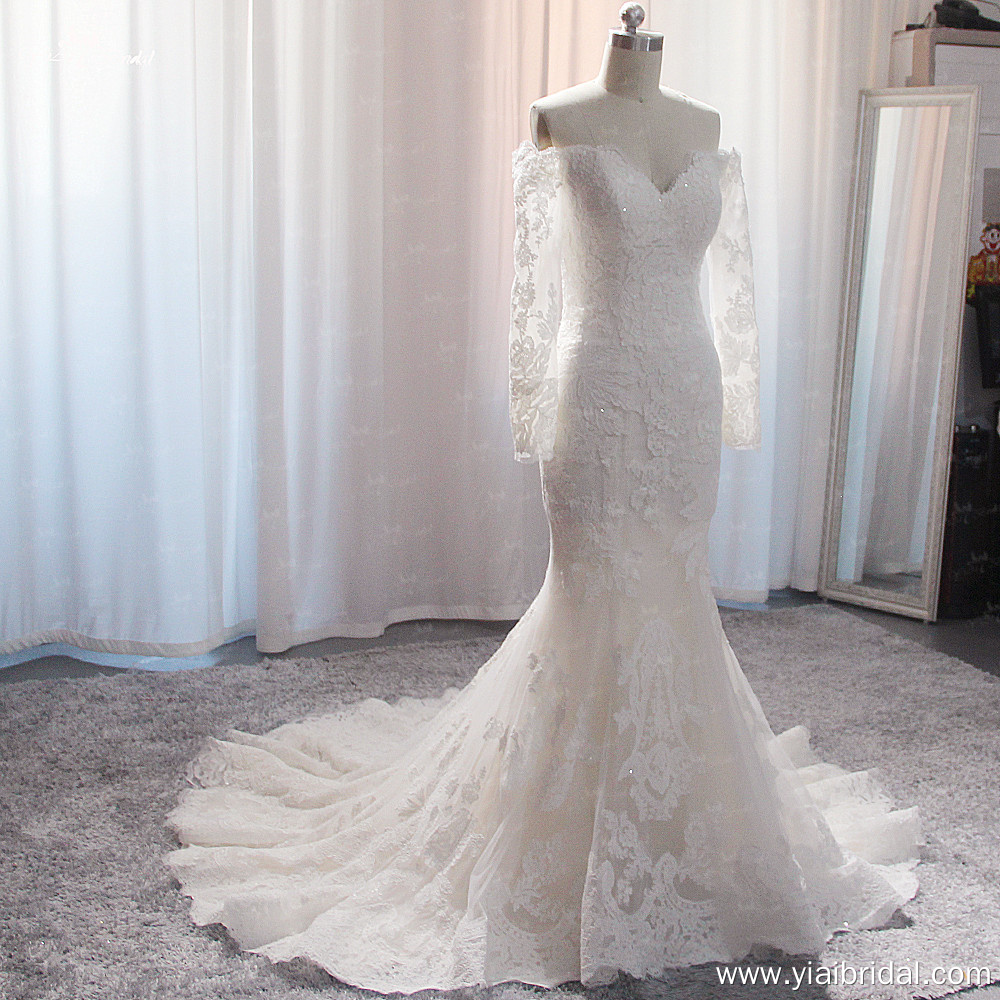 Off The Shoulder Wedding Dresses for Bride LZ520 Long Sleeves Lace Mermaid Appliques Bridal Wedding Gowns for Women 9