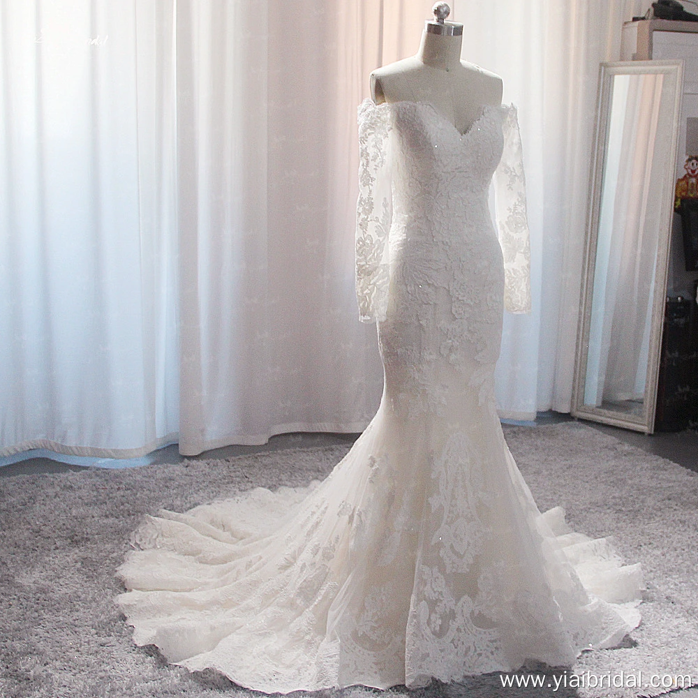 Off The Shoulder Wedding Dresses for Bride LZ520 Long Sleeves Lace Mermaid Appliques Bridal Wedding Gowns for Women 1