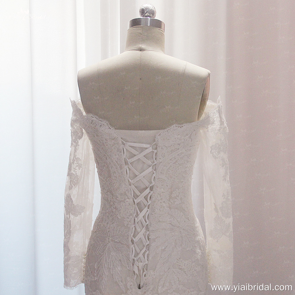 Off The Shoulder Wedding Dresses for Bride LZ520 Long Sleeves Lace Mermaid Appliques Bridal Wedding Gowns for Women 7