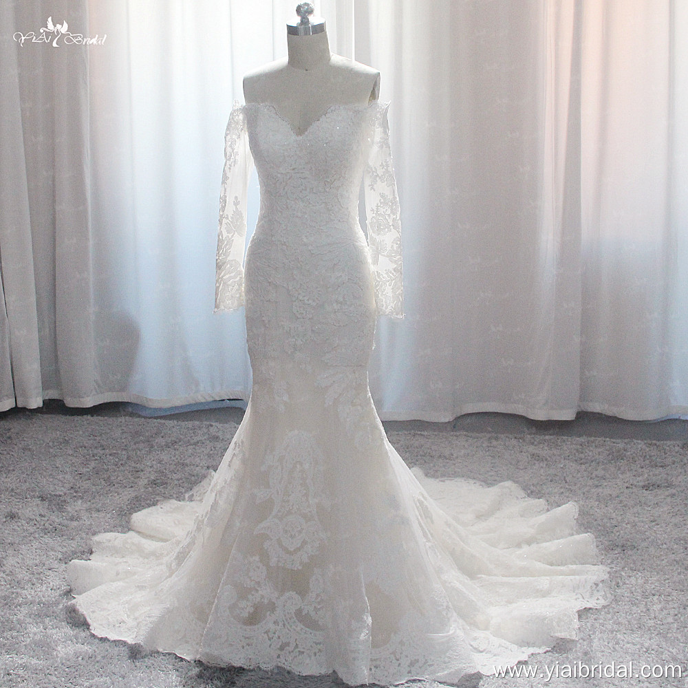 Off The Shoulder Wedding Dresses for Bride LZ520 Long Sleeves Lace Mermaid Appliques Bridal Wedding Gowns for Women 6
