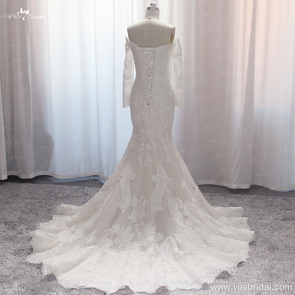 Off The Shoulder Wedding Dresses for Bride LZ520 Long Sleeves Lace Mermaid Appliques Bridal Wedding Gowns for Women 8