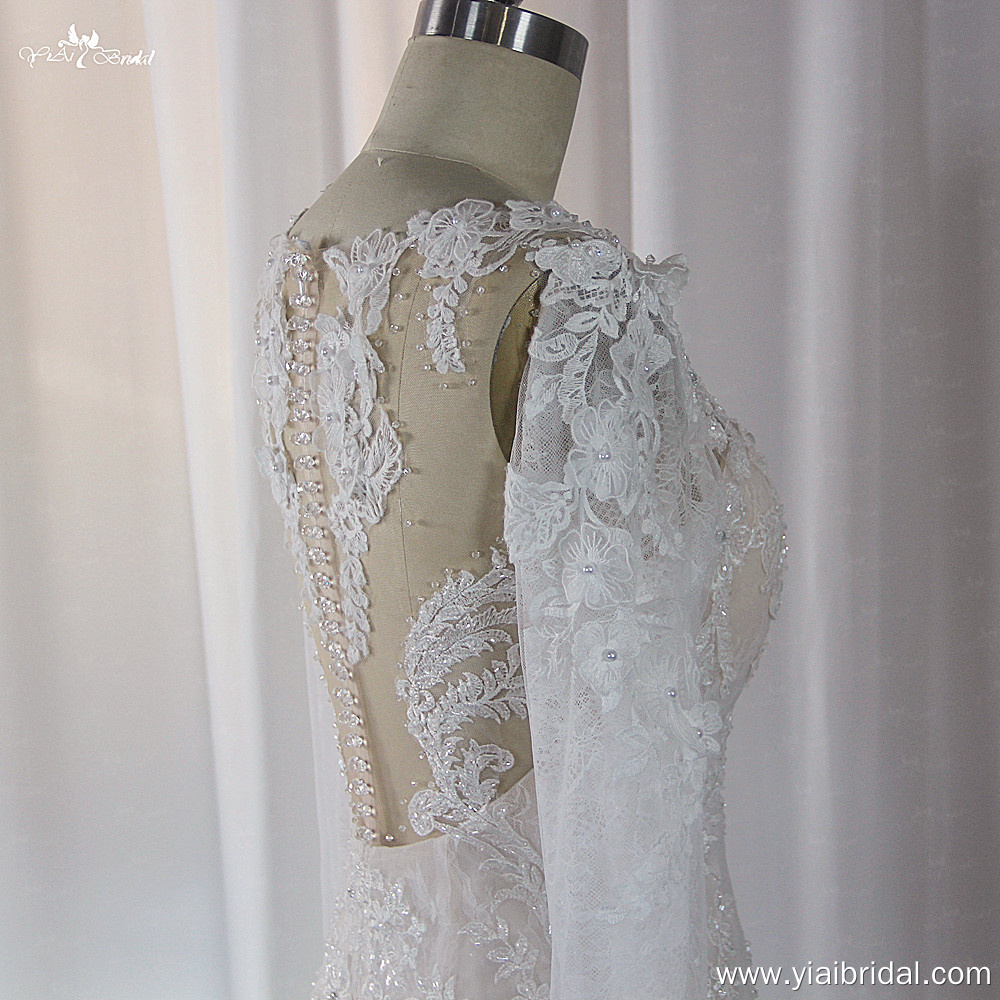 Stunning Fit and Flare LZ512 Long Sleeves All over lace Wedding Dress Illusion Back 7