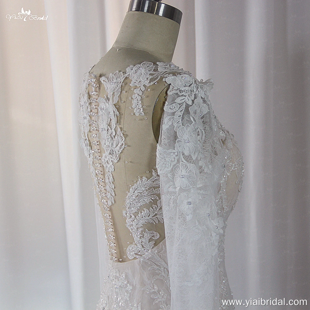 Stunning Fit and Flare LZ512 Long Sleeves All over lace Wedding Dress Illusion Back 1