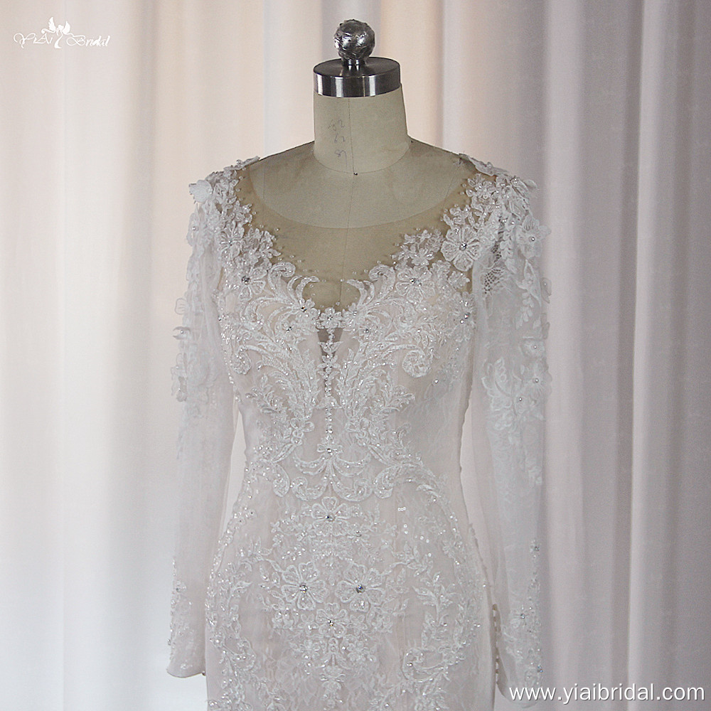 Stunning Fit and Flare LZ512 Long Sleeves All over lace Wedding Dress Illusion Back 8