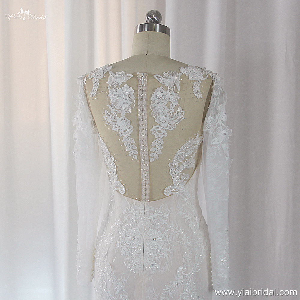 Stunning Fit and Flare LZ512 Long Sleeves All over lace Wedding Dress Illusion Back 9