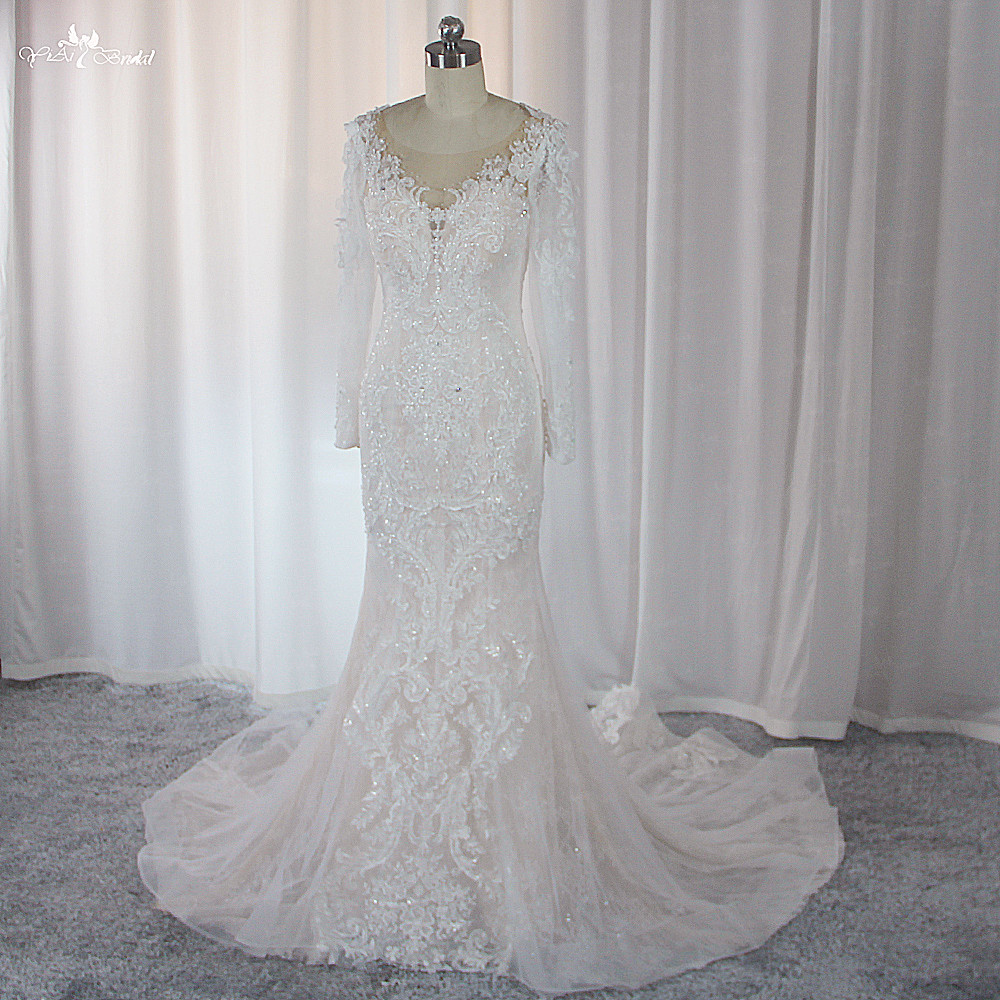 Stunning Fit and Flare LZ512 Long Sleeves All over lace Wedding Dress Illusion Back 6