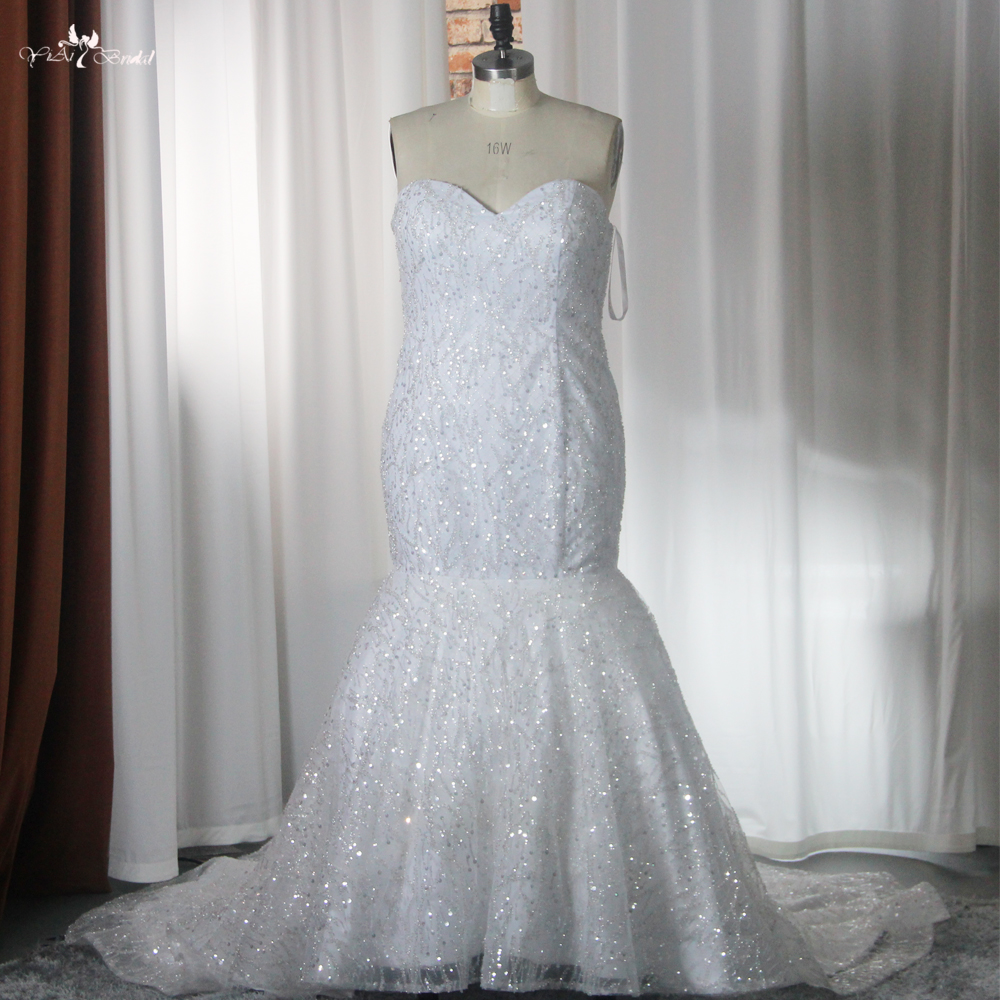 Sweetheart Mermaid Wedding Dress White Sequin Beaded Lace Fabric RSW1869 5