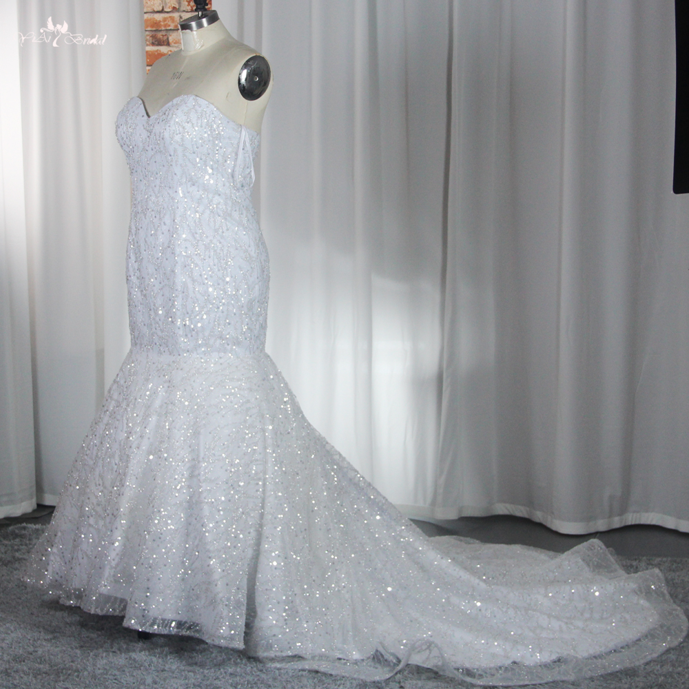 Sweetheart Mermaid Wedding Dress White Sequin Beaded Lace Fabric RSW1869 6