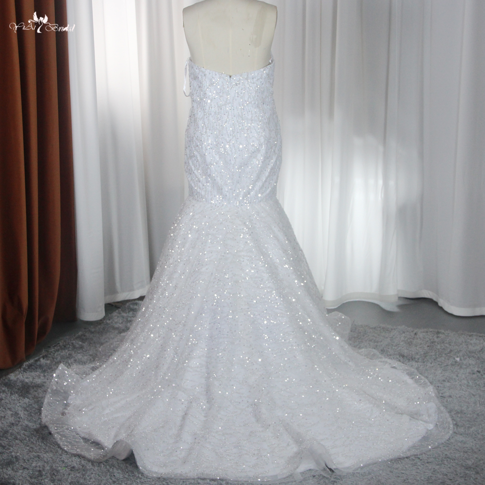 Sweetheart Mermaid Wedding Dress White Sequin Beaded Lace Fabric RSW1869 7