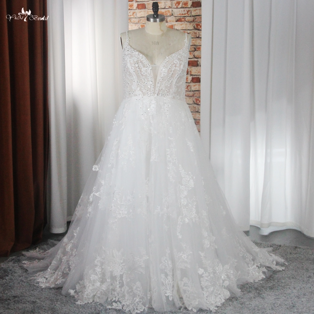 A Line Wedding Dress Plus Size Dress Sexy Pluging Neckline RSW1872 Lace Curvy Women Dress Custom Made 1