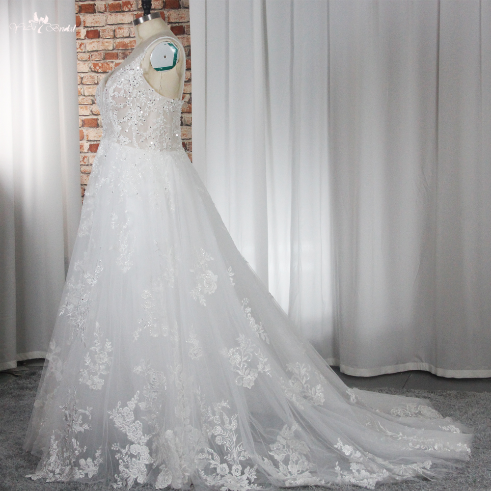A Line Wedding Dress Plus Size Dress Sexy Pluging Neckline RSW1872 Lace Curvy Women Dress Custom Made 9