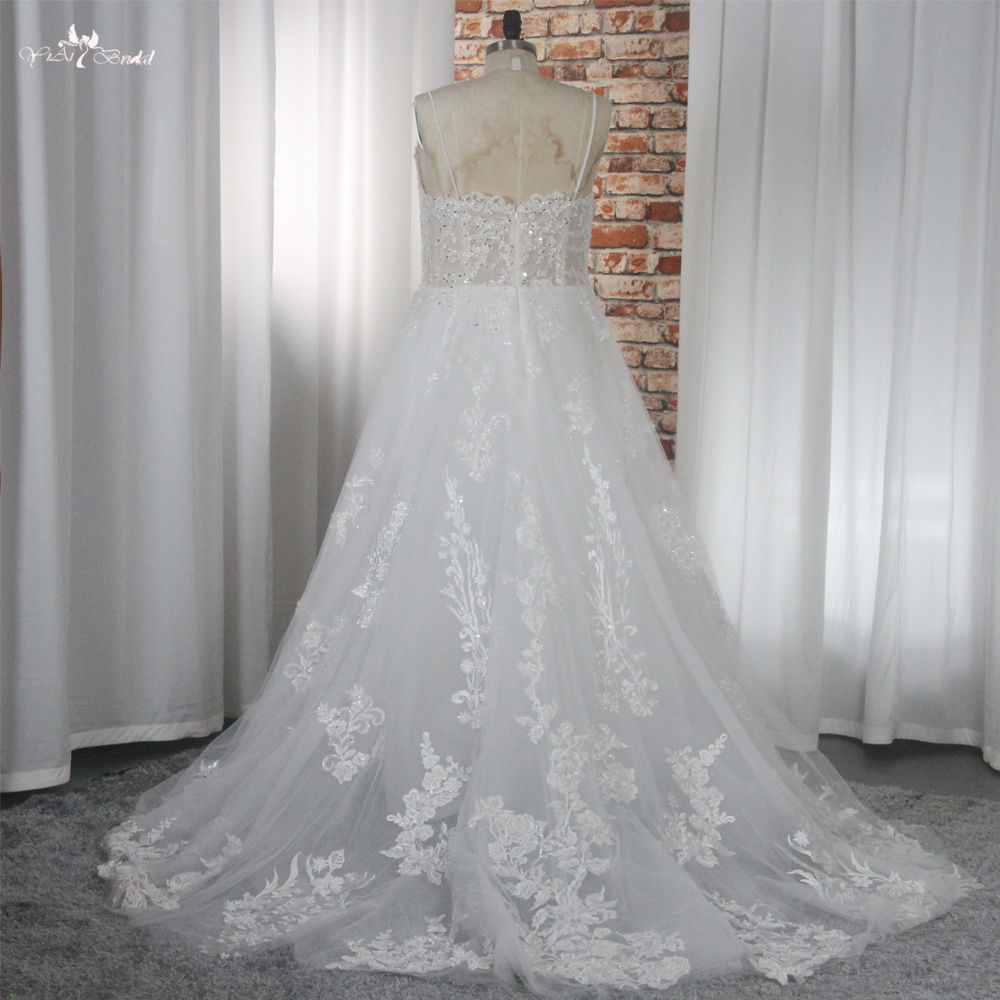 A Line Wedding Dress Plus Size Dress Sexy Pluging Neckline RSW1872 Lace Curvy Women Dress Custom Made 10