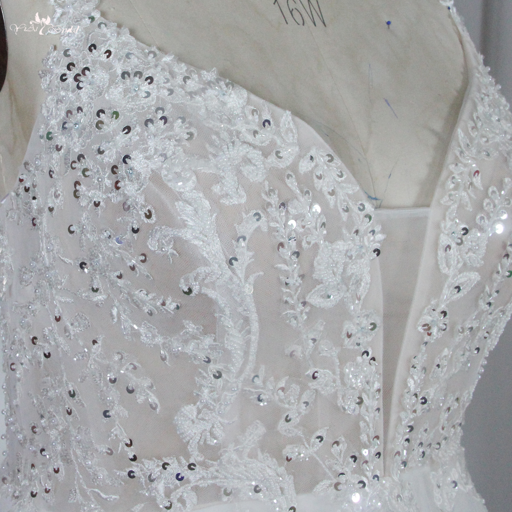 A Line Wedding Dress Plus Size Dress Sexy Pluging Neckline RSW1872 Lace Curvy Women Dress Custom Made 8