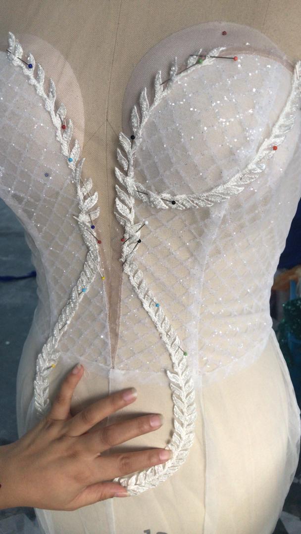 A Line Wedding Dress Plus Size Dress Sexy Pluging Neckline RSW1872 Lace Curvy Women Dress Custom Made 13