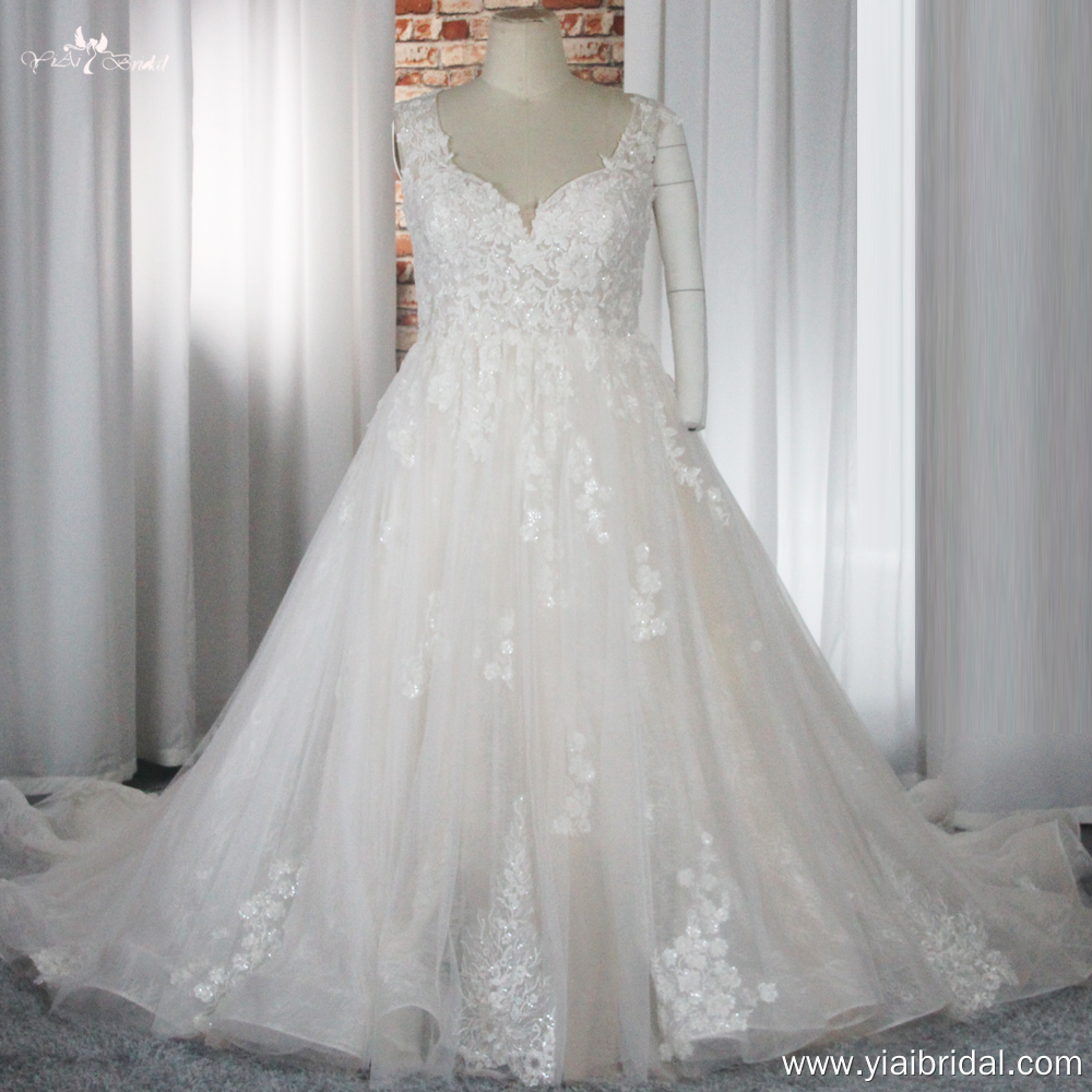 Plus Size Wedding Dress Corset Lace Up Back RSW1874 Beaded Lace Appliques Wedding Gown 7