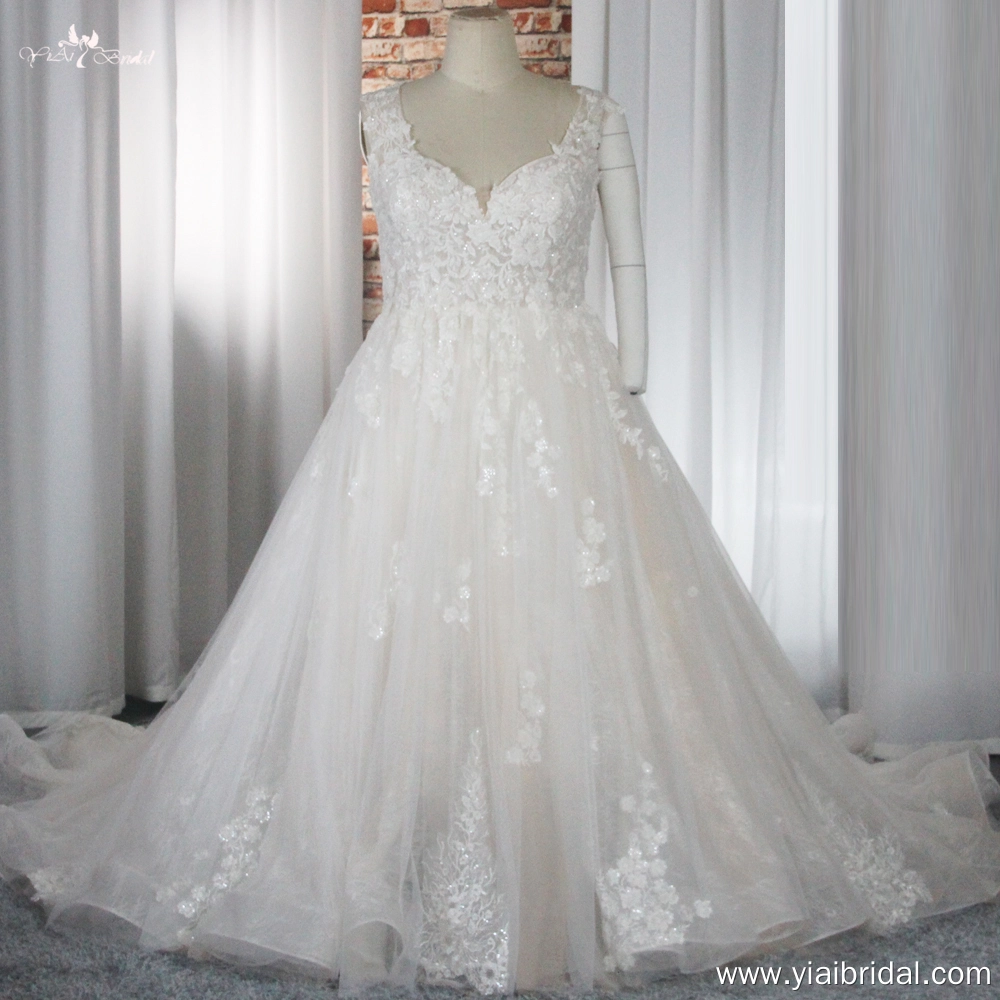 Plus Size Wedding Dress Corset Lace Up Back RSW1874 Beaded Lace Appliques Wedding Gown 1