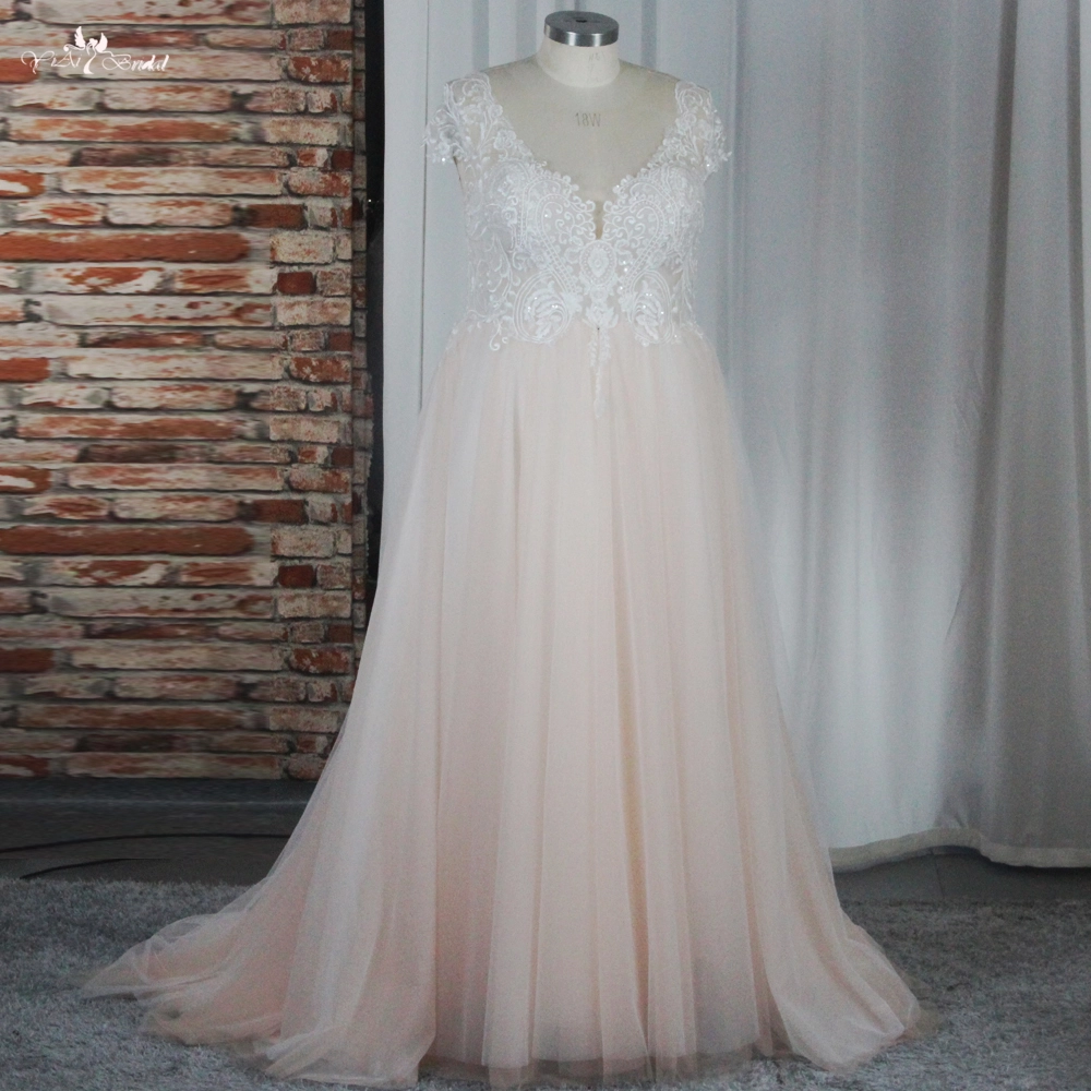 Blush Pink Wedding Dress For Big Women Mother And Daughter Destination Bride Dress With Cape Sleeves RSW1875 1