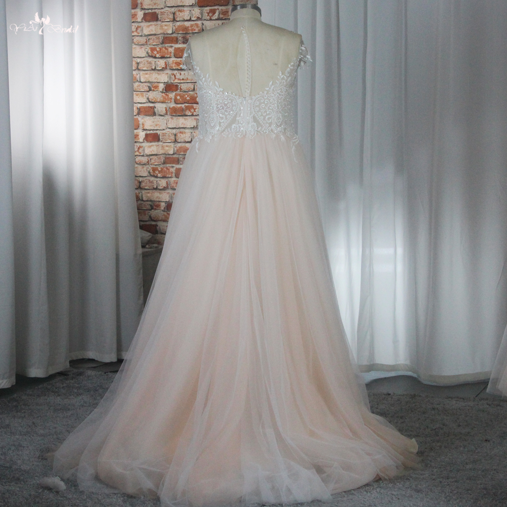 Blush Pink Wedding Dress For Big Women Mother And Daughter Destination Bride Dress With Cape Sleeves RSW1875 9