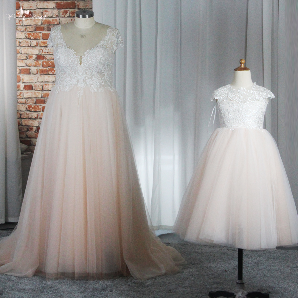 Blush Pink Wedding Dress For Big Women Mother And Daughter Destination Bride Dress With Cape Sleeves RSW1875 10