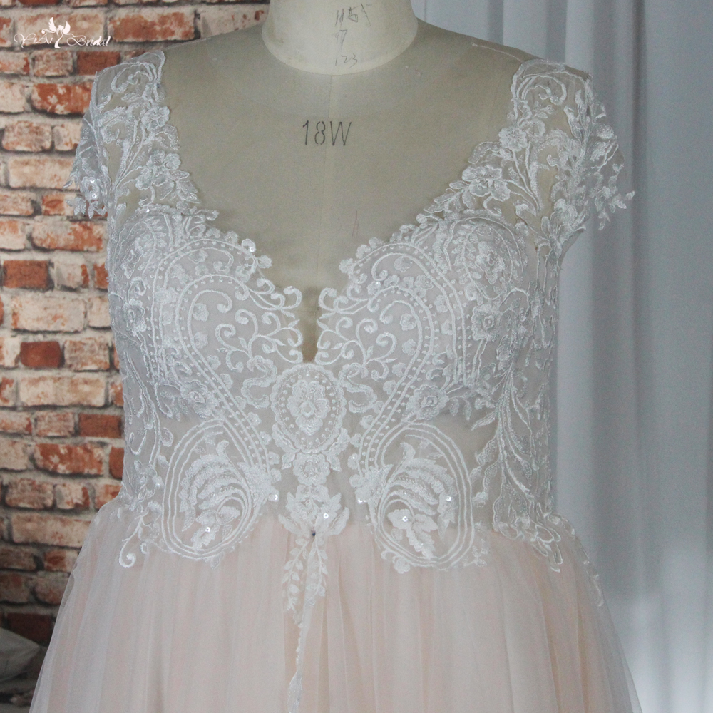 Blush Pink Wedding Dress For Big Women Mother And Daughter Destination Bride Dress With Cape Sleeves RSW1875 11