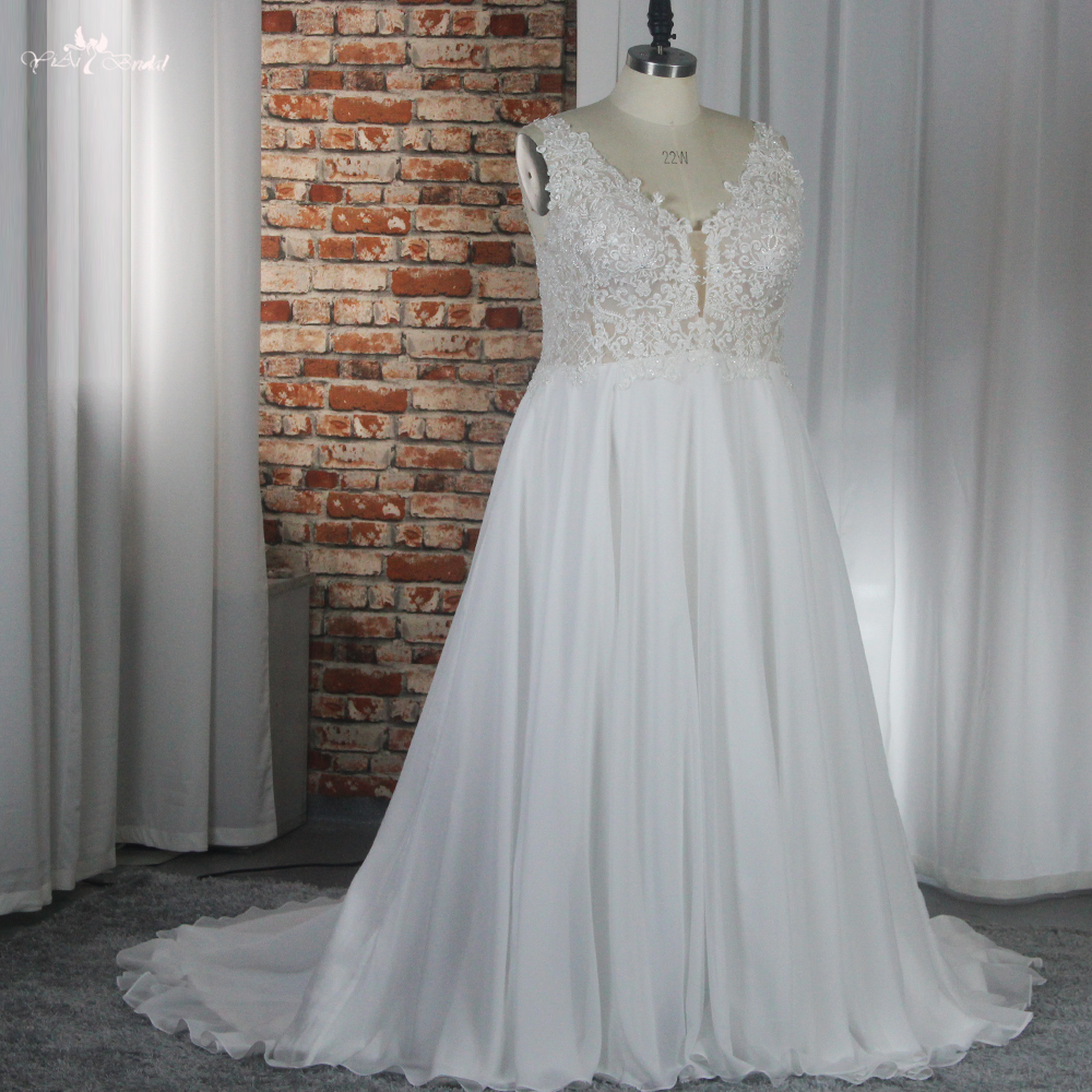 Best Chiffon Wedding Dress Beach Dress V Neckline A Line Summer Bride Dress Plus Size RSW1876 8
