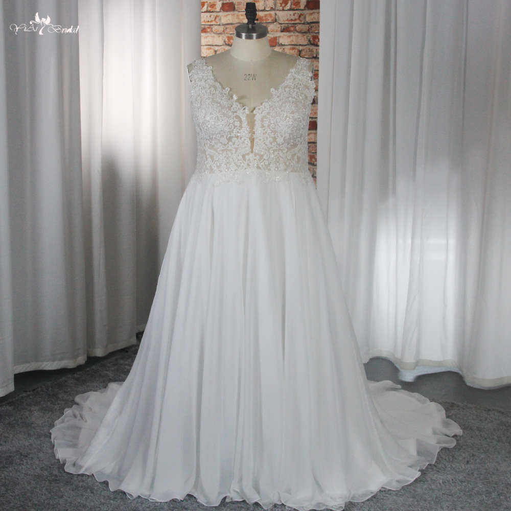 Best Chiffon Wedding Dress Beach Dress V Neckline A Line Summer Bride Dress Plus Size RSW1876 6