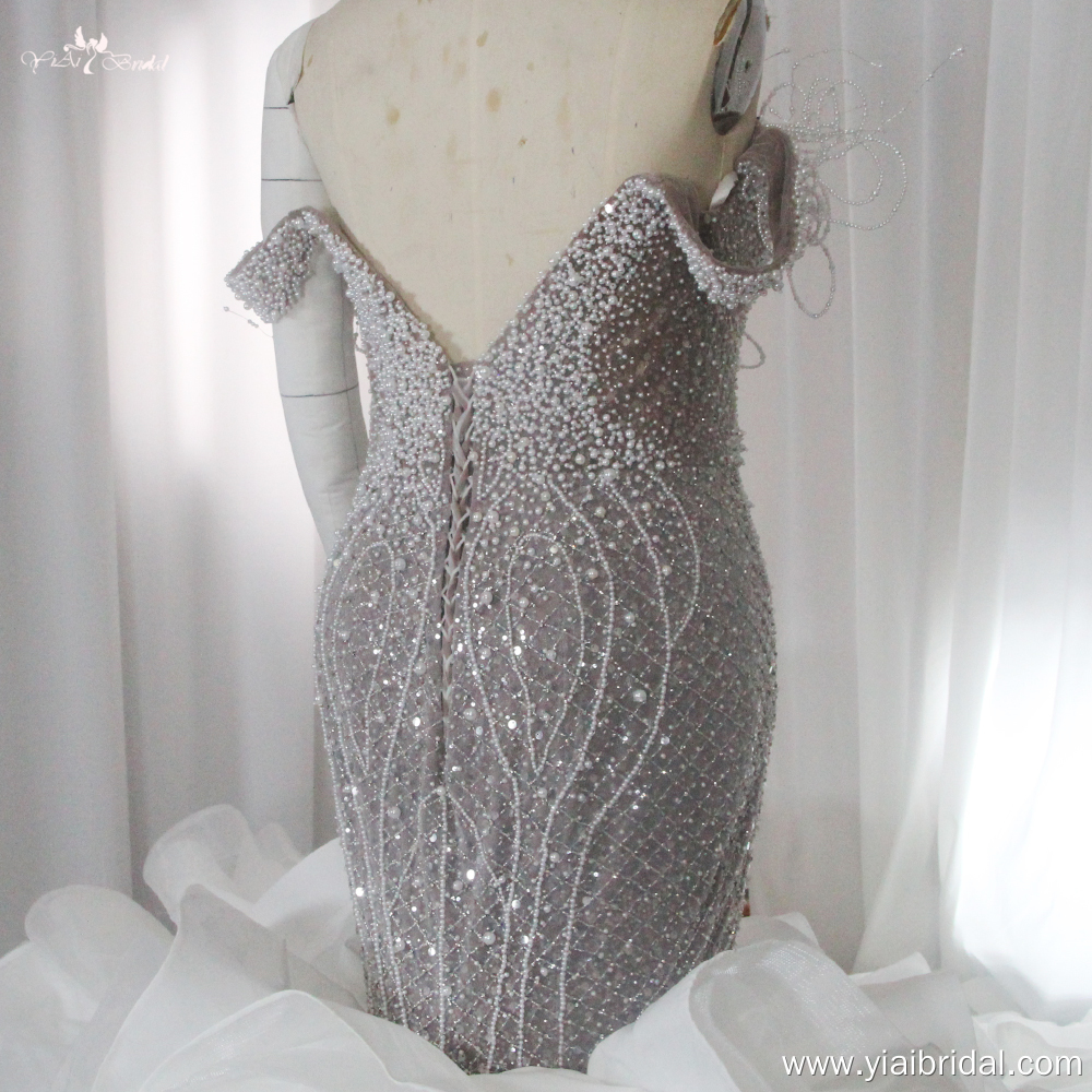 Lüks Abartılı Gelinlikler RSW1851 Denizkızı Volanlı Etek Çıkarılabilir Tren İnci Boncuklu Omuzlar Açık 12