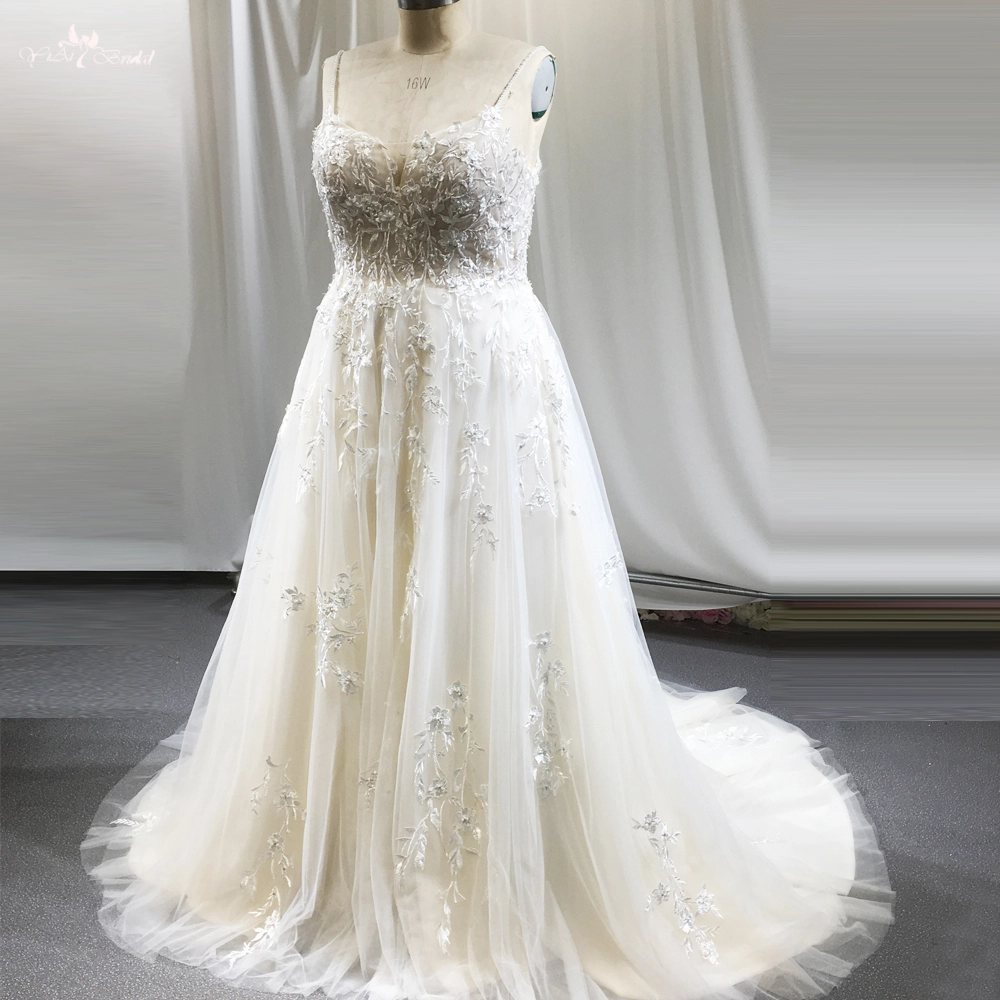 RSW1847 Sleeveless Champagne Wedding Dresses Spagetti Straps 1