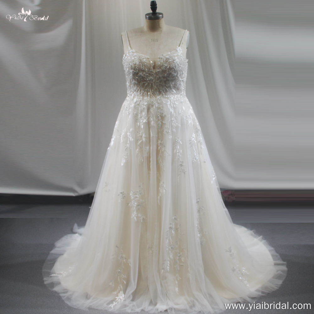 RSW1847 Sleeveless Champagne Wedding Dresses Spagetti Straps 6