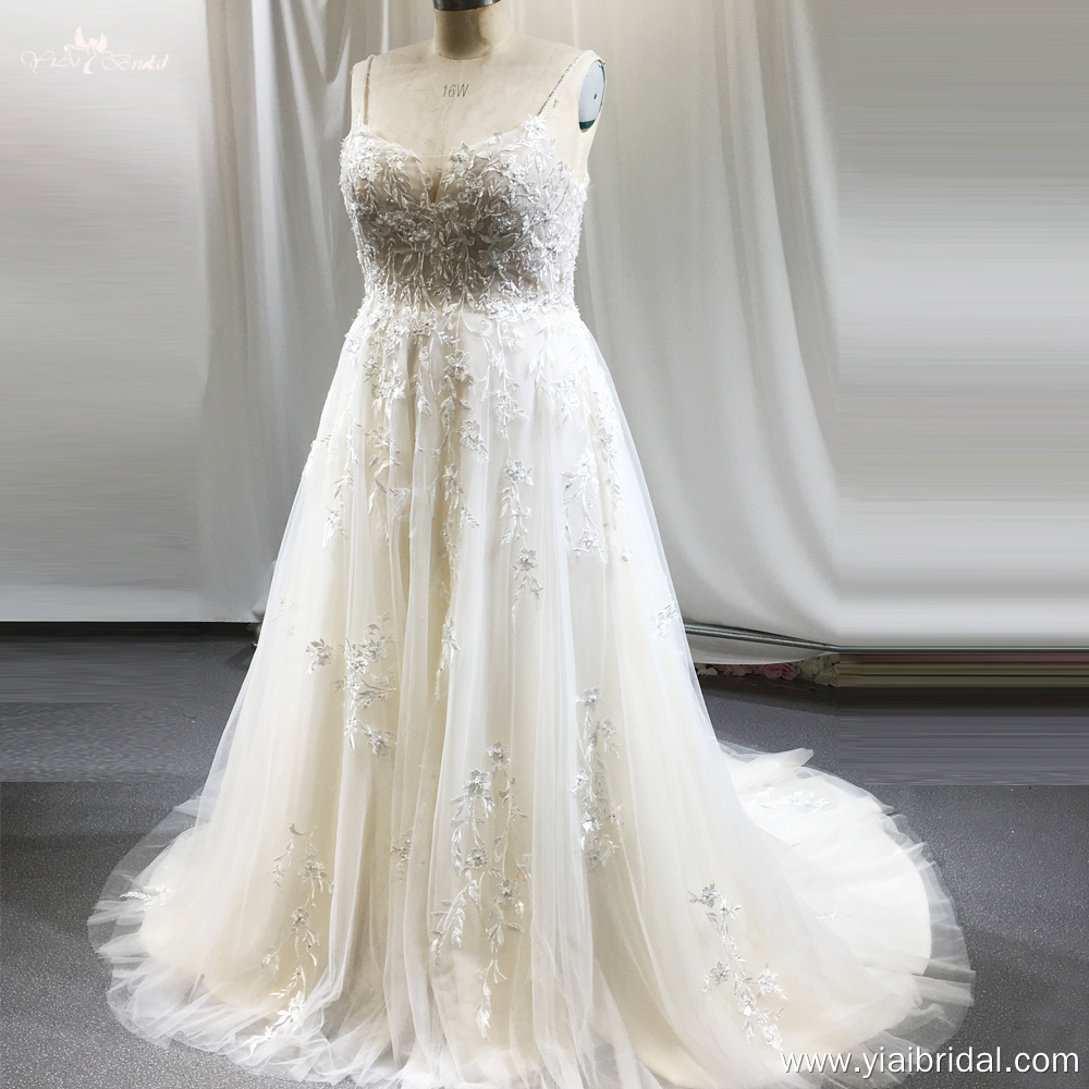 RSW1847 Sleeveless Champagne Wedding Dresses Spagetti Straps 9