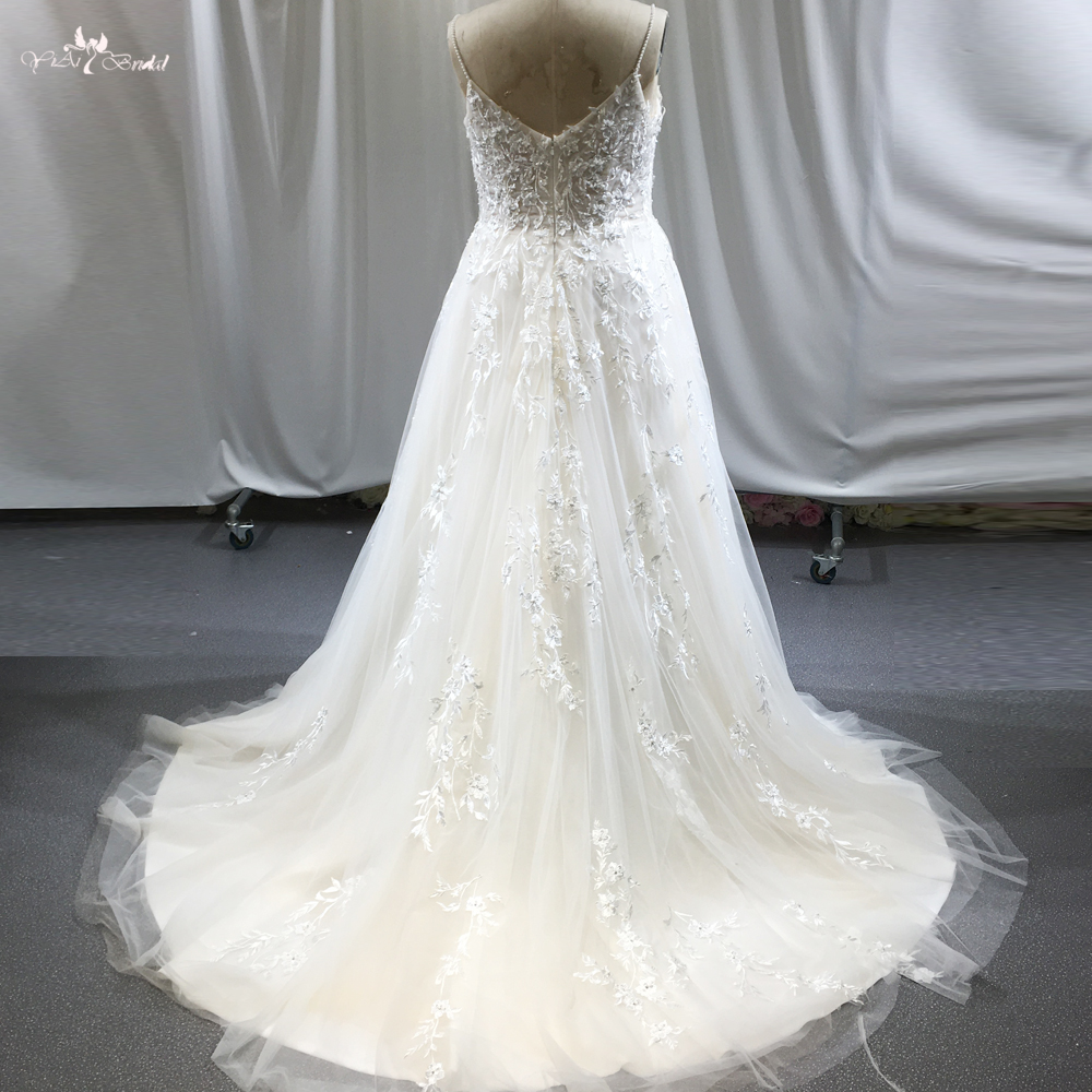 RSW1847 Sleeveless Champagne Wedding Dresses Spagetti Straps 8