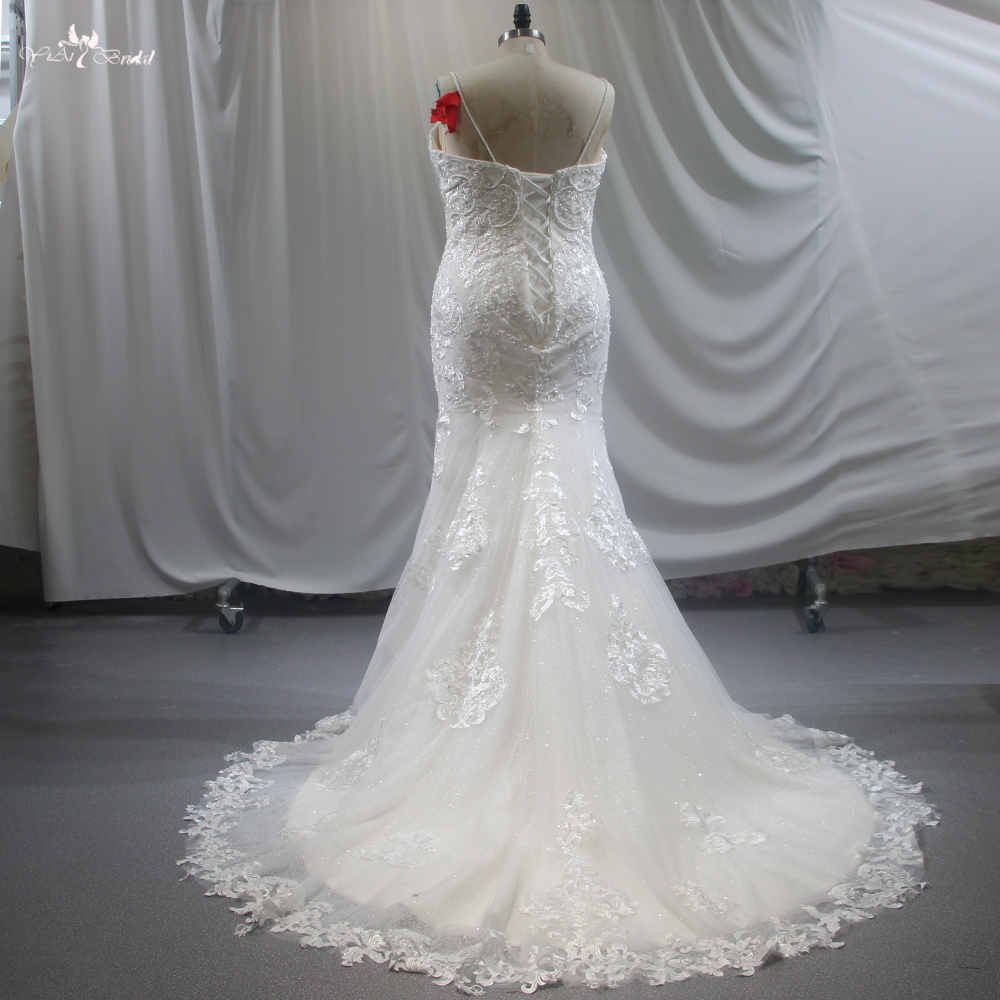 RSW1846 Glitter Mermaid Bridal Gown Plunging Neckline For Big Girl 7