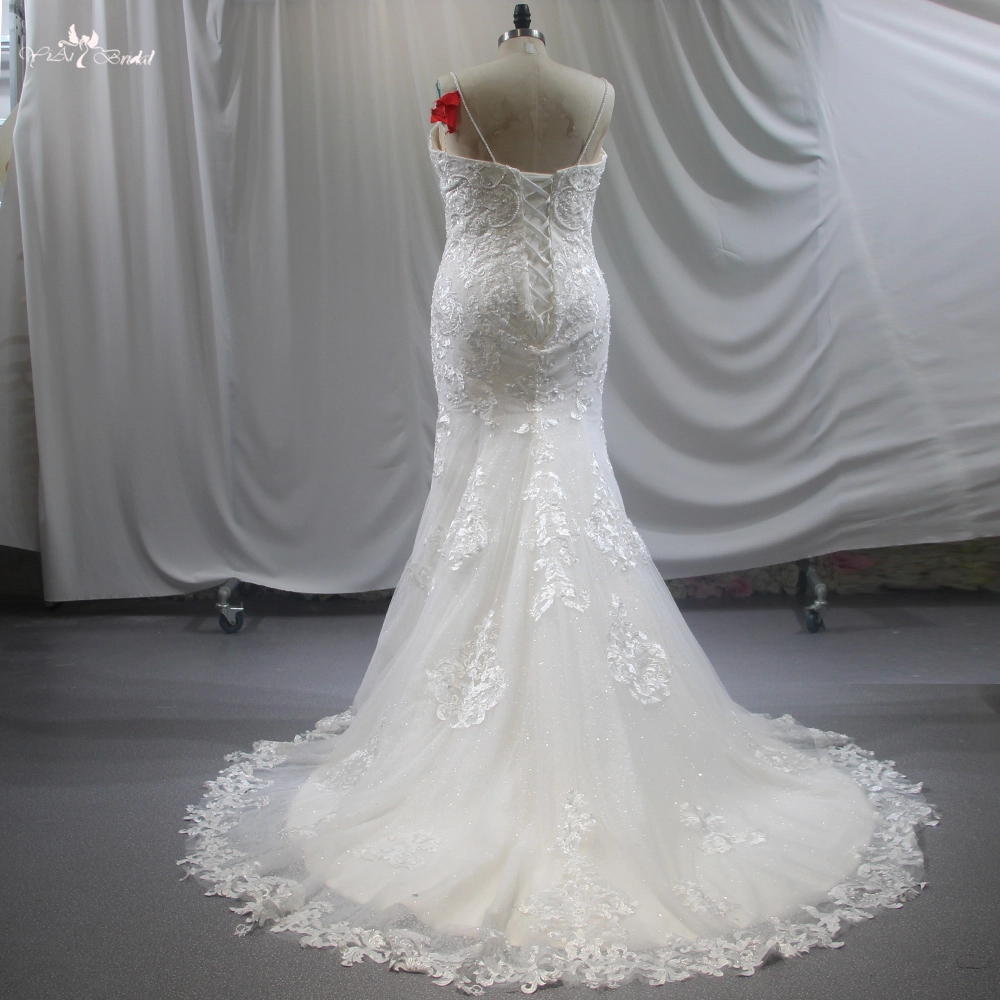 RSW1846 Glitter Mermaid Bridal Gown Plunging Neckline For Big Girl 1