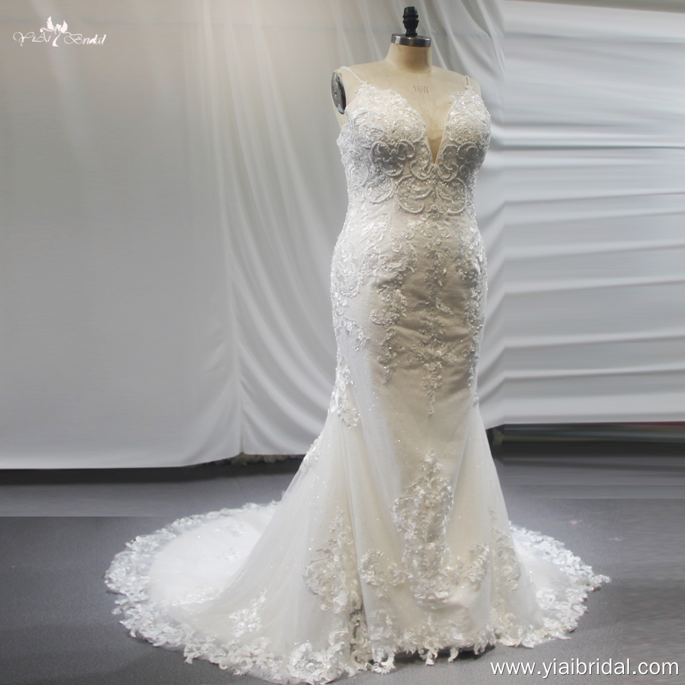 RSW1846 Glitter Mermaid Bridal Gown Plunging Neckline For Big Girl 5