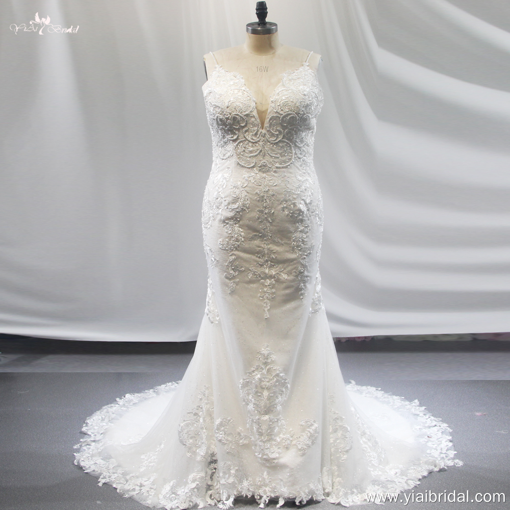 RSW1846 Glitter Mermaid Bridal Gown Plunging Neckline For Big Girl 4