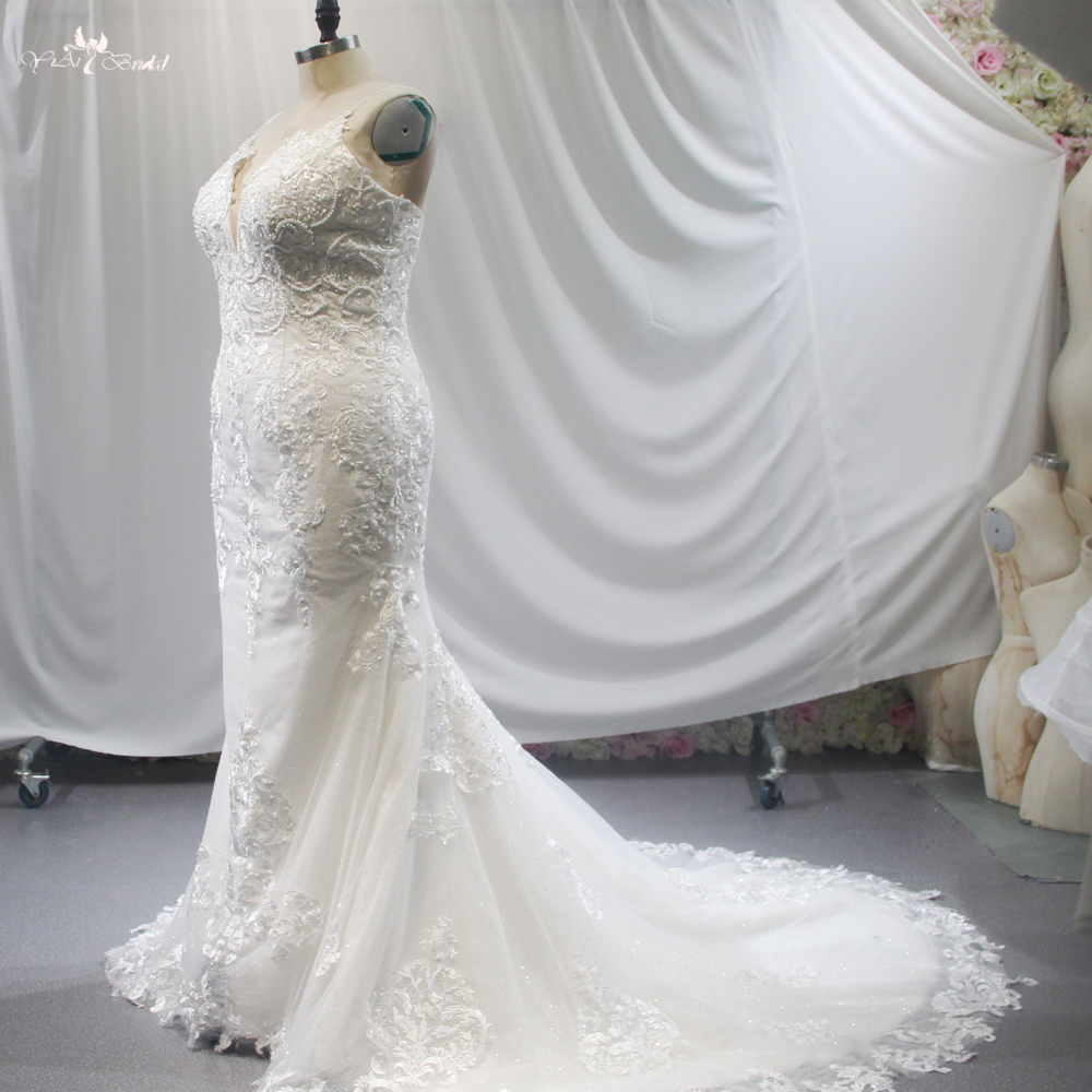 RSW1846 Glitter Mermaid Bridal Gown Plunging Neckline For Big Girl 6