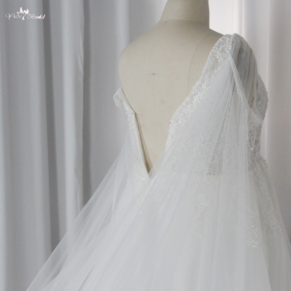 Ivory Princess Wedding Dresses With Cape Tulle Sexy V Neckline Bride Gowns Plus Size Vestidos de novia Party RSW1880 8