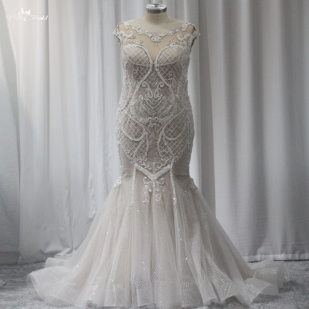 Long Plus Size Women Bridal Ball Gown RSW1907 Cap Sleeves Mermaid lace up Corset Back Wedding Dresses for Bride 2023 7