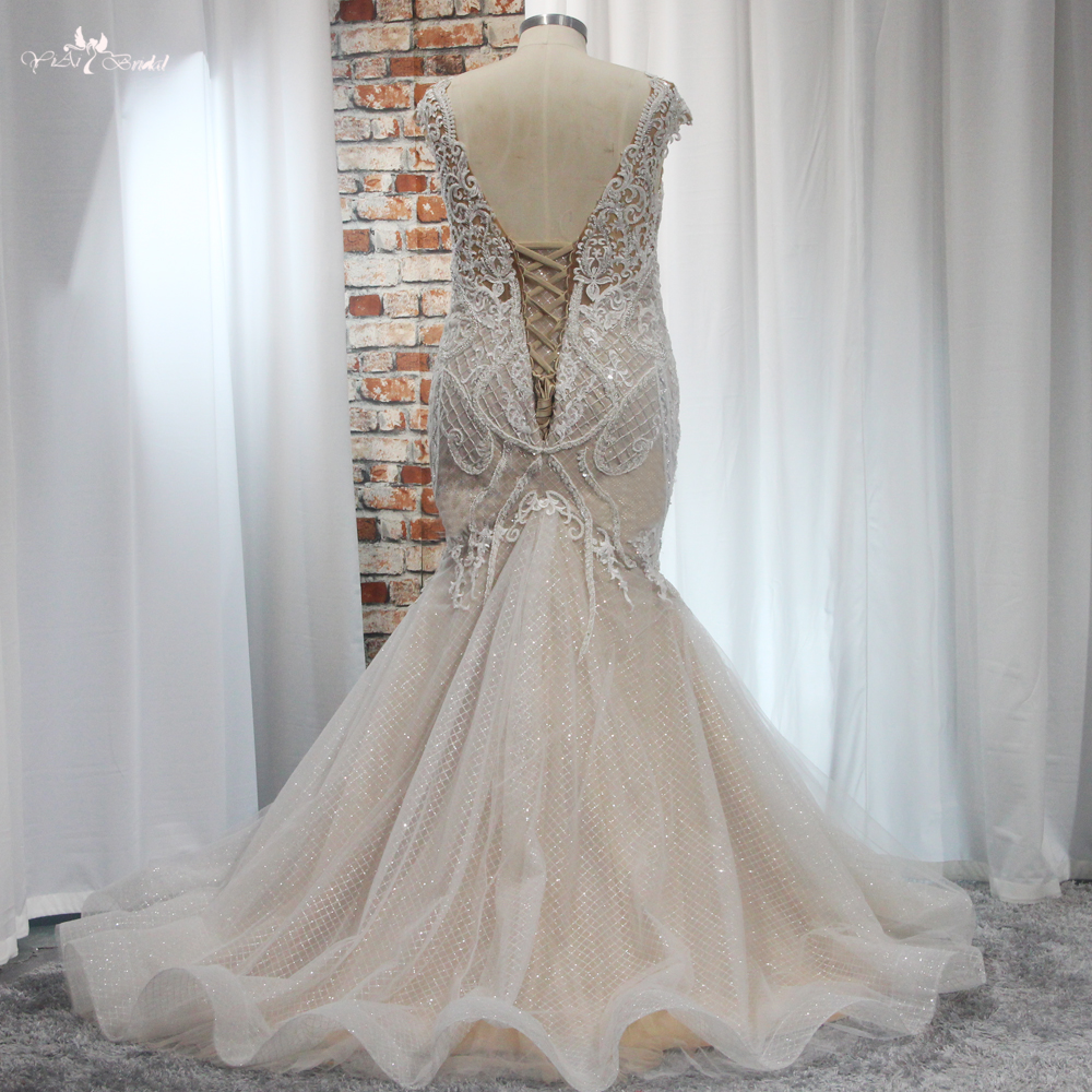Long Plus Size Women Bridal Ball Gown RSW1907 Cap Sleeves Mermaid lace up Corset Back Wedding Dresses for Bride 2023 8