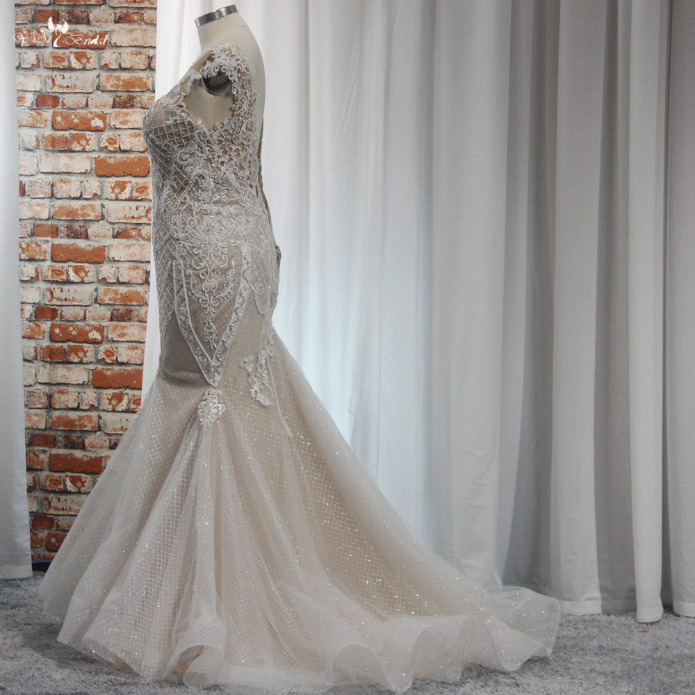 Long Plus Size Women Bridal Ball Gown RSW1907 Cap Sleeves Mermaid lace up Corset Back Wedding Dresses for Bride 2023 9