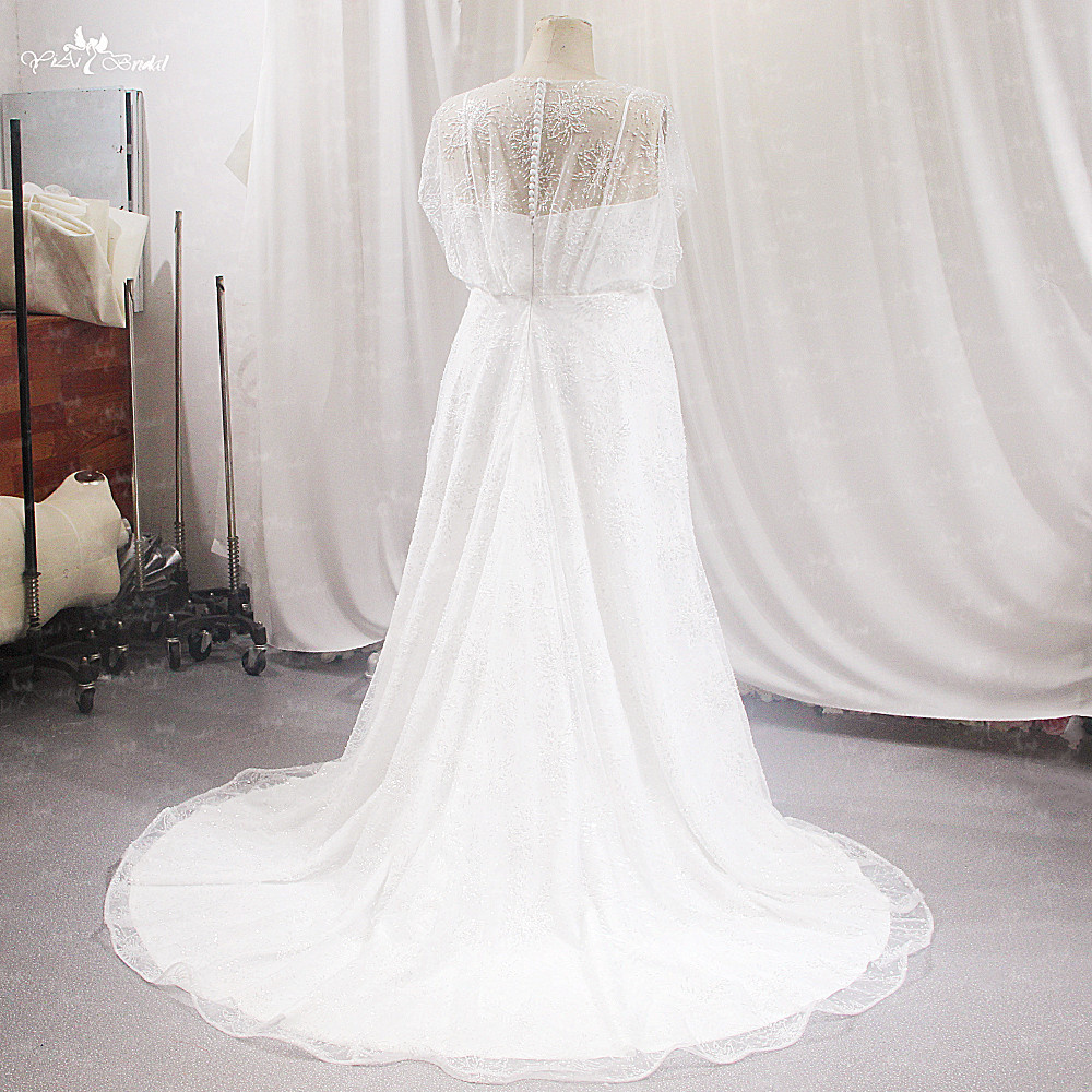 LZ506 Plus Size Wedding Dress Cap Sleeves Beaded Lace 9