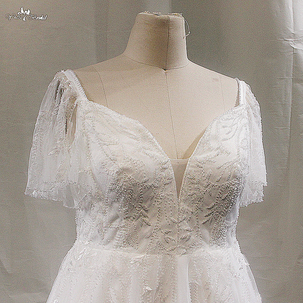 LZ479 V pääntie lyhyet hihat istuvat ja levenevät häämekot kurvikkaalle naiselle 8