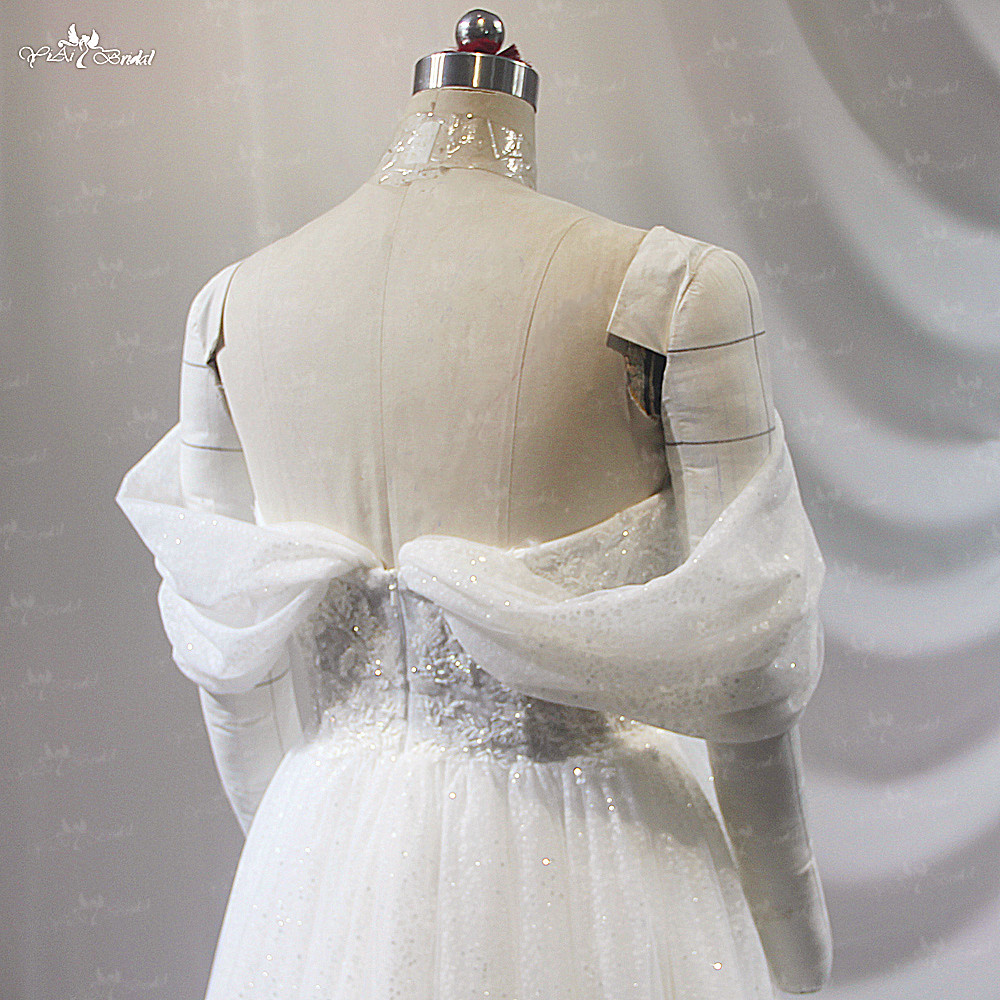 Omuzdan Bağlamalı Çay Uzunluğu Gelinlik LZ499 Bling Bling Parıltılı Simler Sivil Gelinlik 11