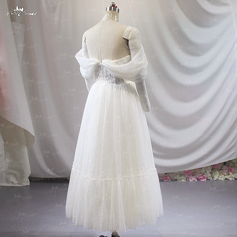 Omuzdan Bağlamalı Çay Uzunluğu Gelinlik LZ499 Bling Bling Parıltılı Simler Sivil Gelinlik 12